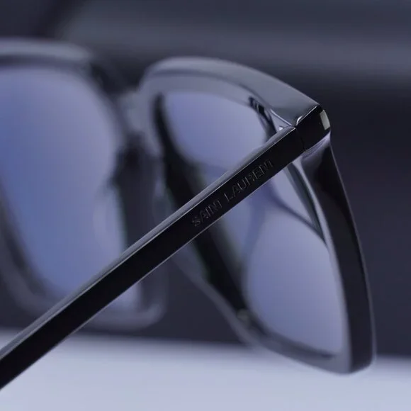 Saint Laurent SL474 006 Square Sunglasses – Shiny Black/Blue Light Protection
